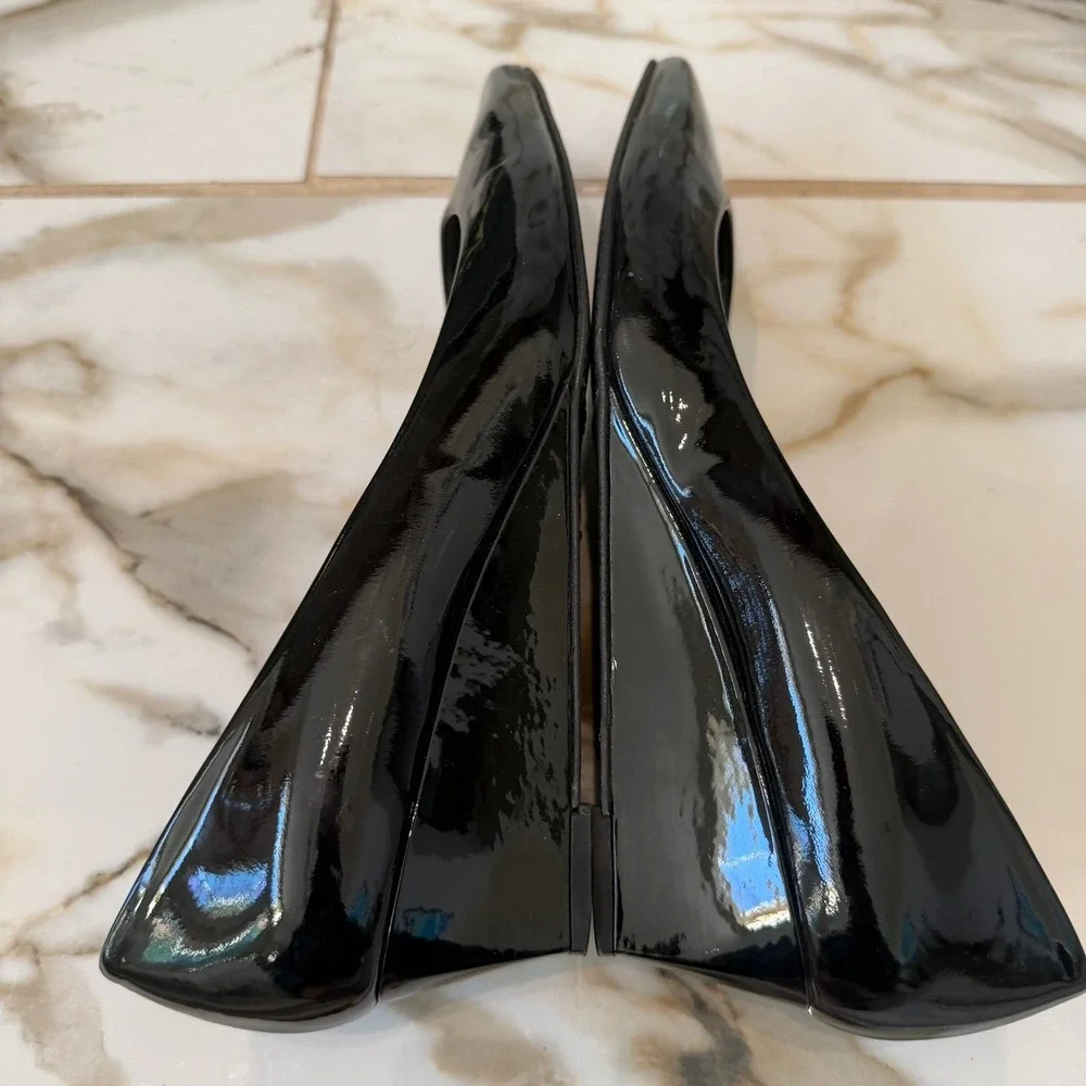 Stuart Weitzman Pumps Women's 9.5 Black Patent Leather‎ Pointed Toe Wedge - Picture 9 of 10